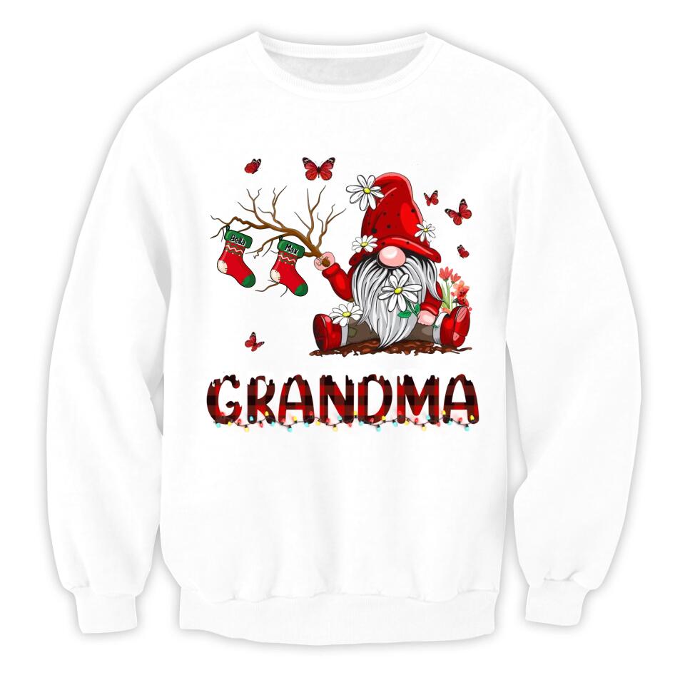 Personalized Gnomes Grandma Christmas Shirt, Xmas Grandma Shirt Custom Christmas Stocking Kid Names