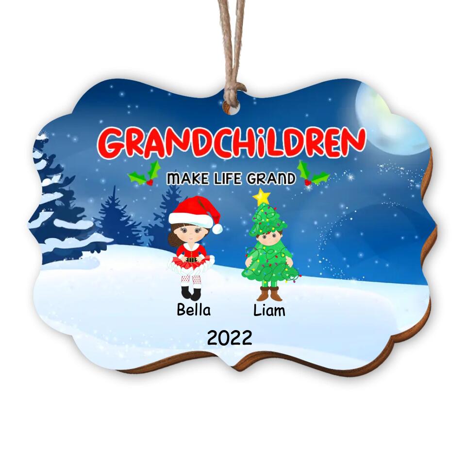 Grandchildren Make Life Grand - Grandparent Ornament - Our Grandkids Christmas Ornament - 2022 Christmas Ornament - Personalized Grandkids Ornament