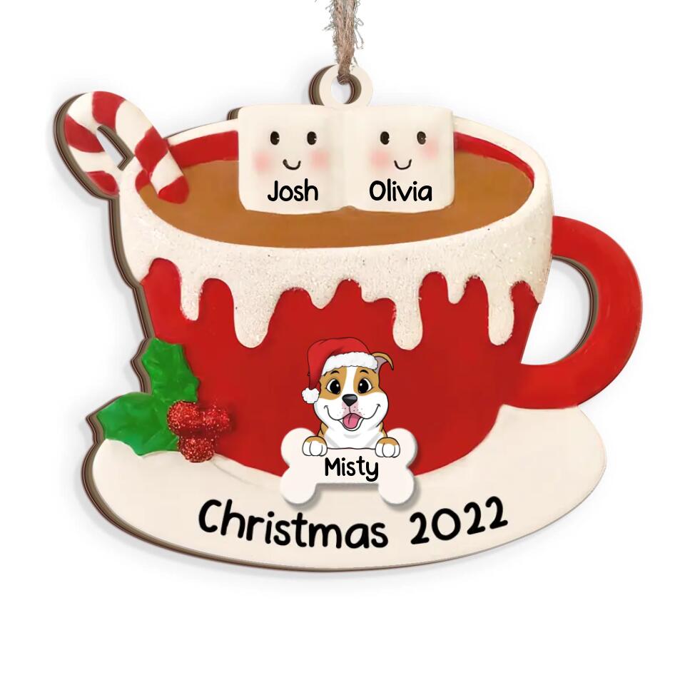 Personalized Ornament Marshmallow Cup Couple With Dogs - Couple With Dogs Ornament - Dog Lovers Gift - Personalized Wooden Ornament