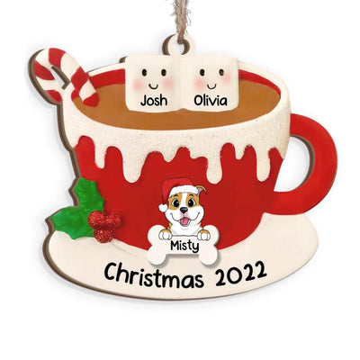 Personalized Ornament Marshmallow Cup Couple With Dogs - Couple With Dogs Ornament - Dog Lovers Gift - Personalized Wooden Ornament