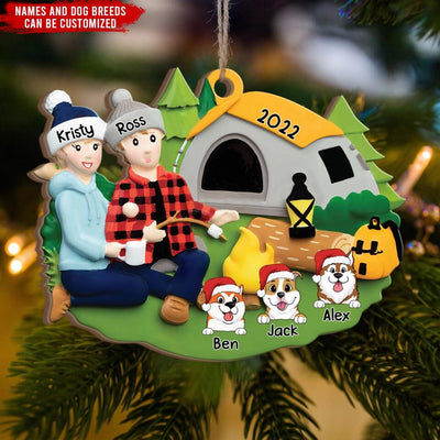 Personalized Camping Ornament - Campground Scene - Family Campers - Dog Lovers Gift - Personalized Couple With Dogs Ornament
