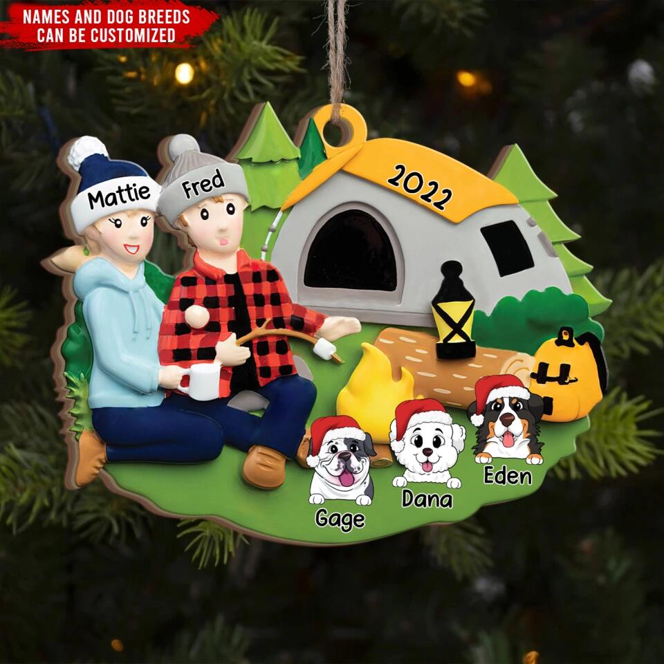 Personalized Camping Ornament - Campground Scene - Family Campers - Dog Lovers Gift - Personalized Couple With Dogs Ornament