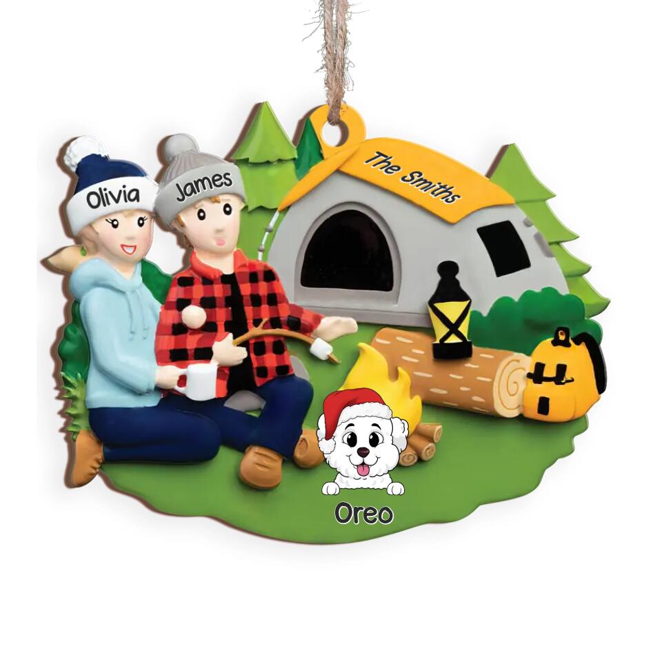 Personalized Camping Ornament - Campground Scene - Family Campers - Dog Lovers Gift - Personalized Couple With Dogs Ornament