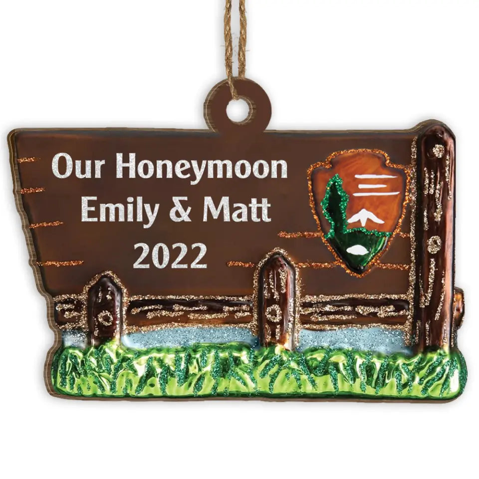 Personalized Camping Ornament - Campground Scene - Family Campers Gift - Personalized Couple National Park Christmas Ornament