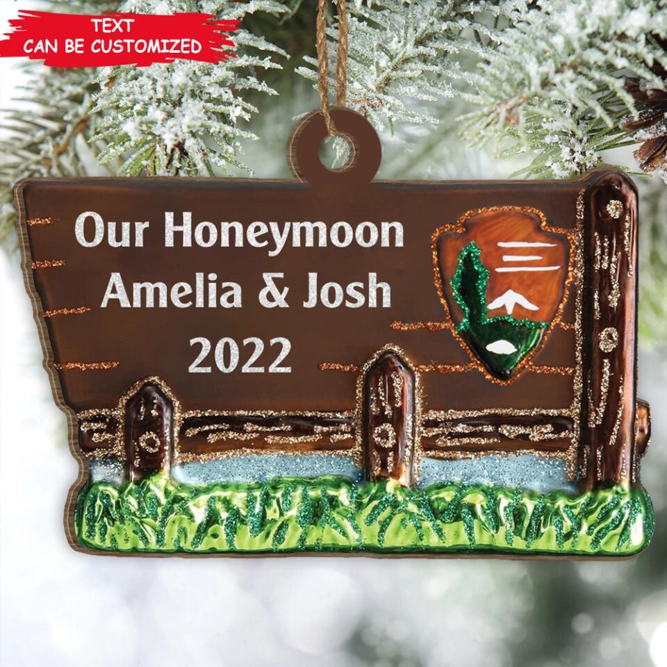 Personalized Camping Ornament - Campground Scene - Family Campers Gift - Personalized Couple National Park Christmas Ornament