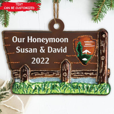 Personalized Camping Ornament - Campground Scene - Family Campers Gift - Personalized Couple National Park Christmas Ornament