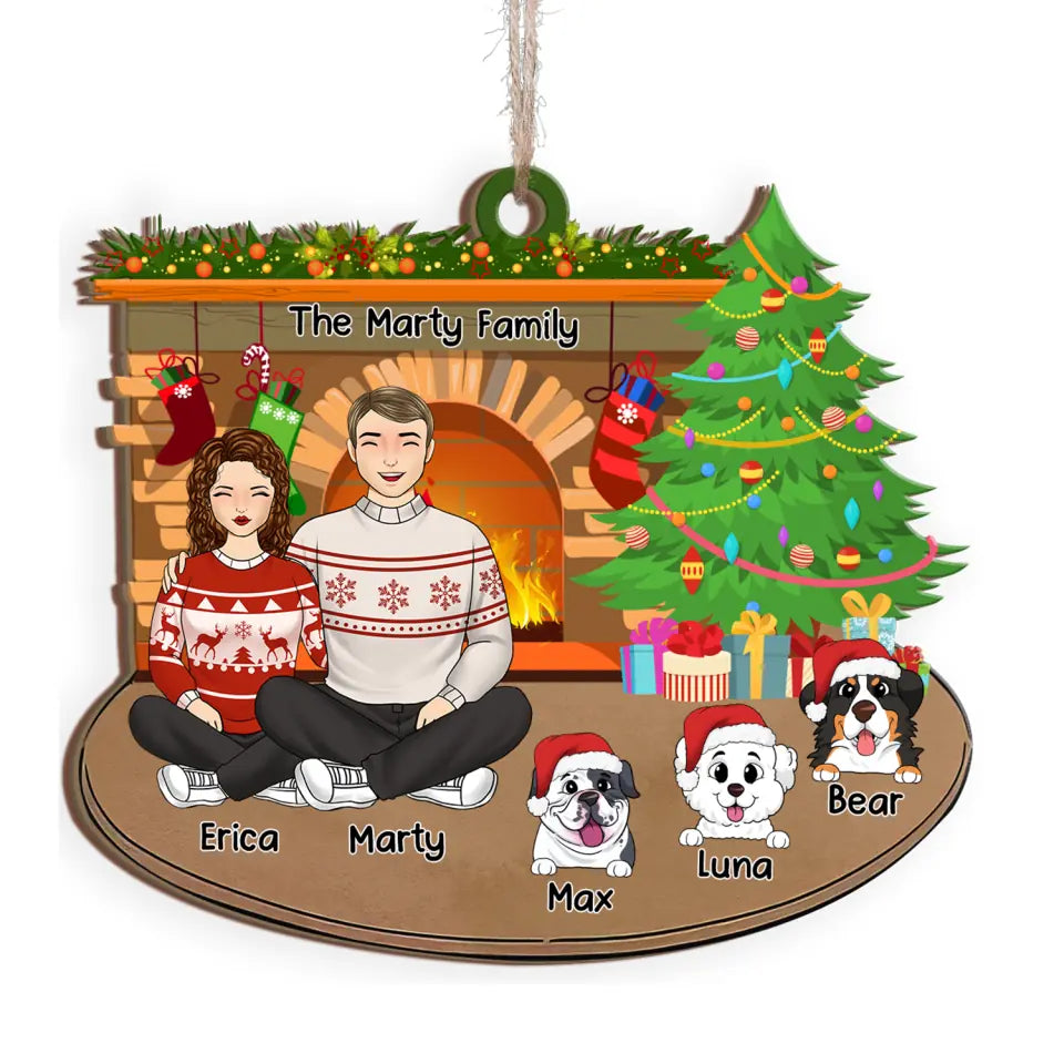 Personalized Family Ornament 2022 - Family Christmas Decoration - Dog Lovers Ornament - Personalized Christmas Couple And Dogs Ornament
