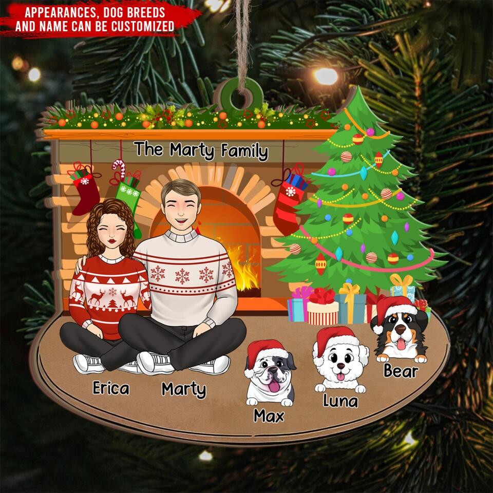 Personalized Family Ornament 2022 - Family Christmas Decoration - Dog Lovers Ornament - Personalized Christmas Couple And Dogs Ornament
