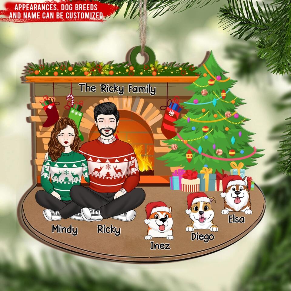 Personalized Family Ornament 2022 - Family Christmas Decoration - Dog Lovers Ornament - Personalized Christmas Couple And Dogs Ornament