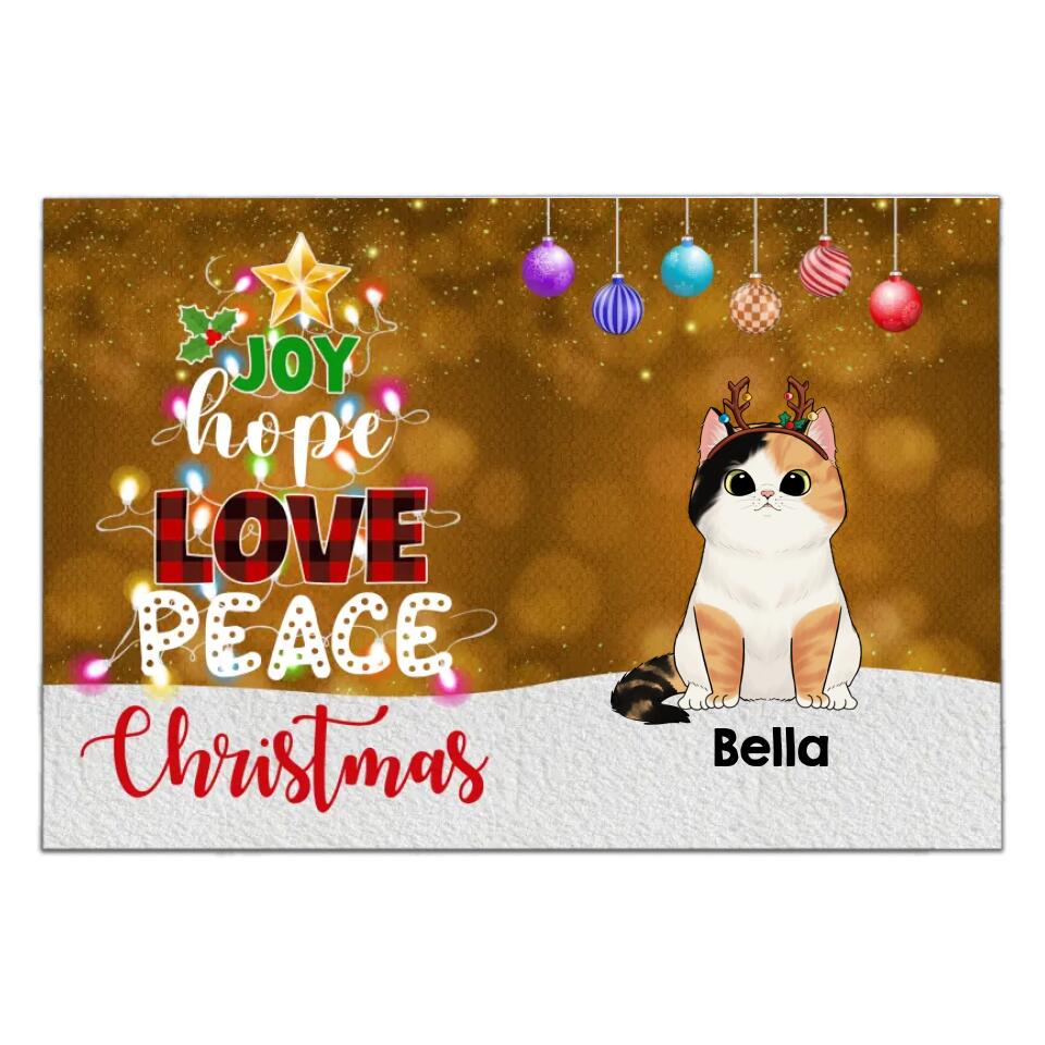 Joy Hope Love Peace Christmas Cats - Personalized Doormat, Christmas Decoration, Gift For Cat Lover