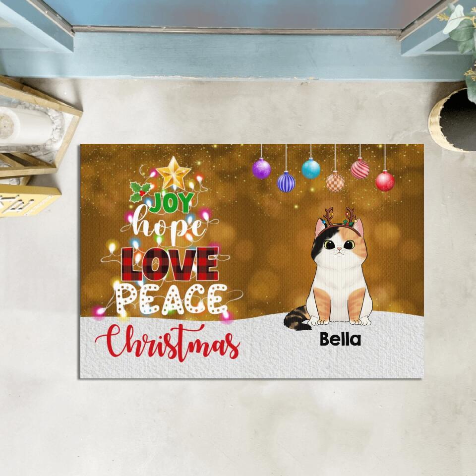 Joy Hope Love Peace Christmas Cats - Personalized Doormat, Christmas Decoration, Gift For Cat Lover