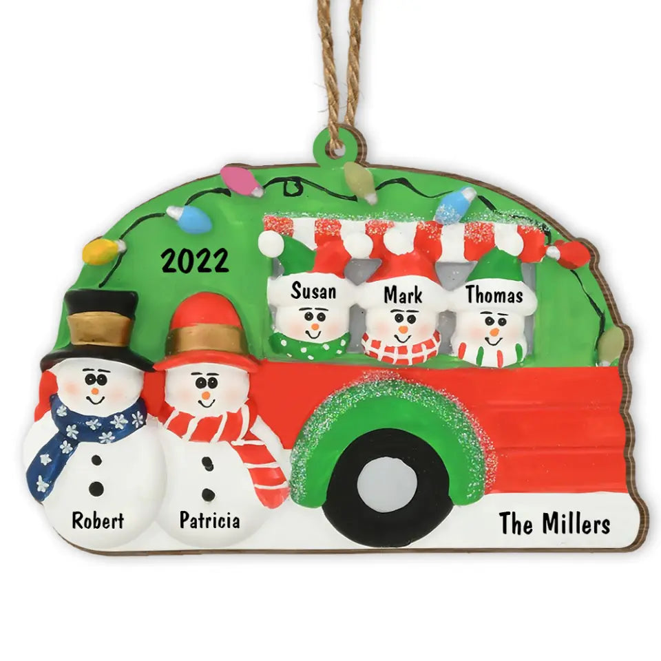 Family Christmas Ornaments - RV Camper Ornaments - Vintage Camper Personalized Ornament - Road Trip - Personalized Snowman Camper Ornament