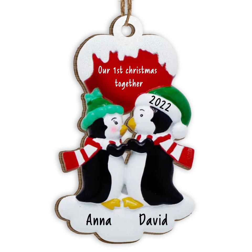 Personalized Couple Ornament - Love You Forever, Kissing Penguin Couple Ornament, Couples First Christmas, Custom Ornament For New Couple