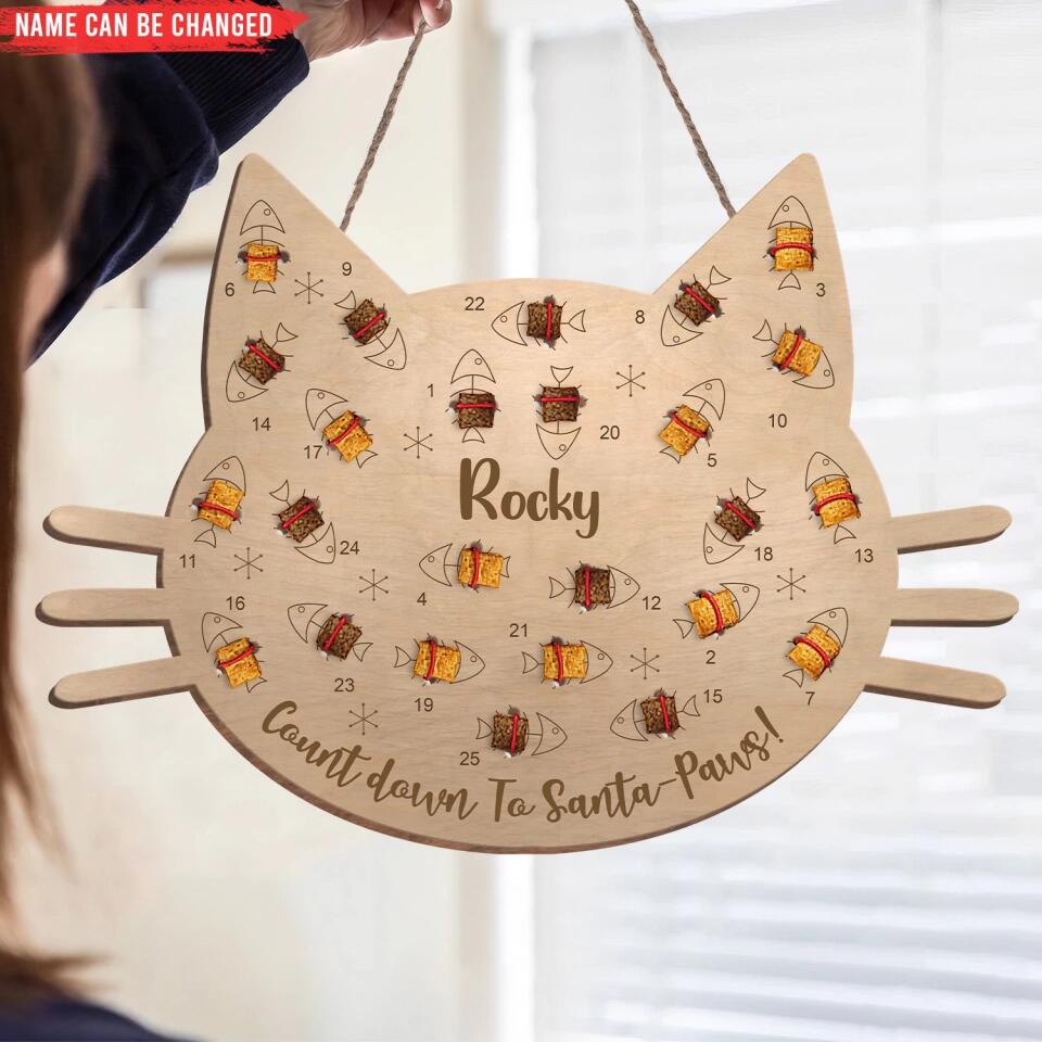 Personalized Cat Santa Treat Countdown To Santa Paws - Cat Lovers Gift - Christmas Countdown Sign - Personalized Cat Christmas Advent  Calendar Wooden Sign