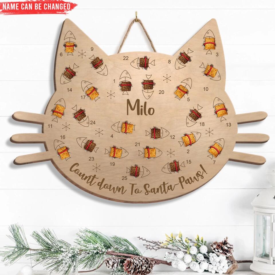 Personalized Cat Santa Treat Countdown To Santa Paws - Cat Lovers Gift - Christmas Countdown Sign - Personalized Cat Christmas Advent  Calendar Wooden Sign