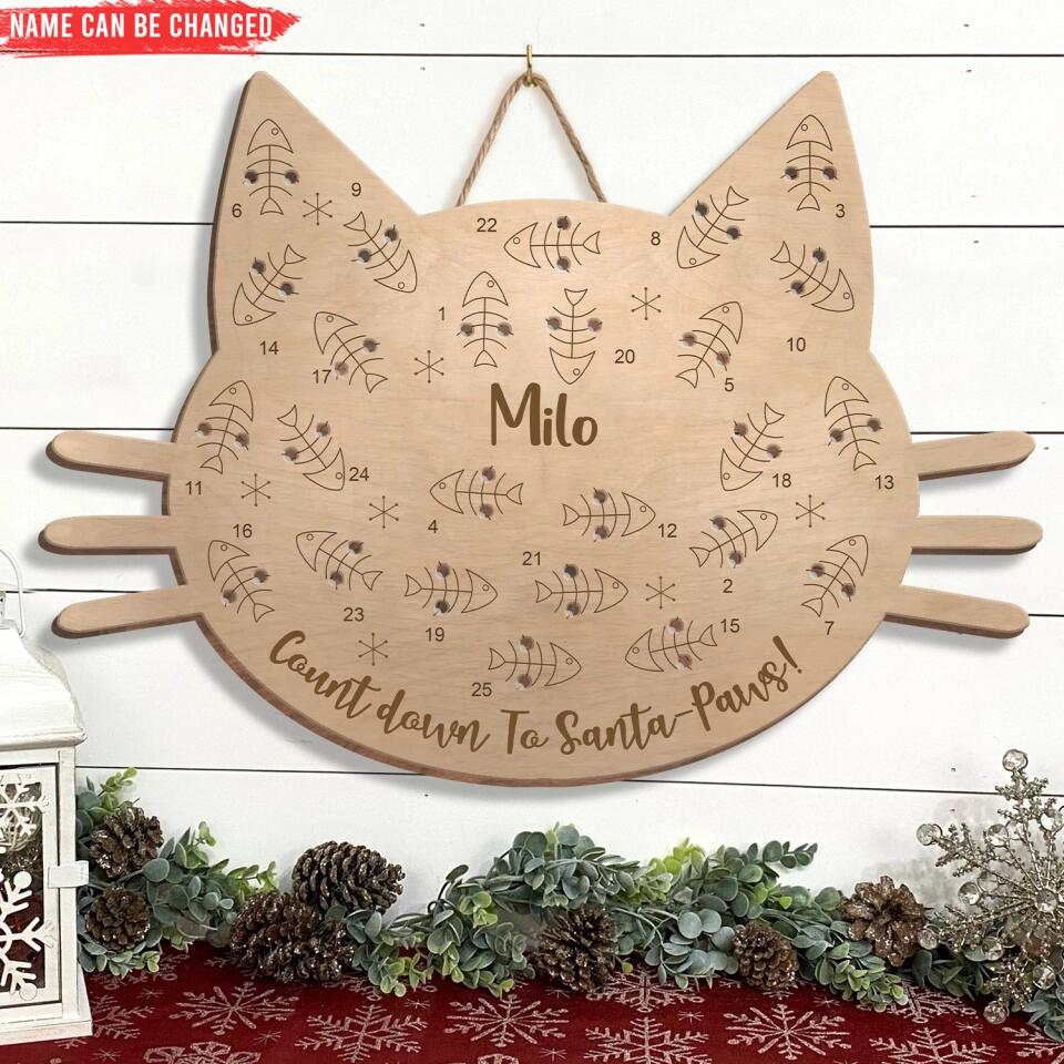 Personalized Cat Santa Treat Countdown To Santa Paws - Cat Lovers Gift - Christmas Countdown Sign - Personalized Cat Christmas Advent  Calendar Wooden Sign