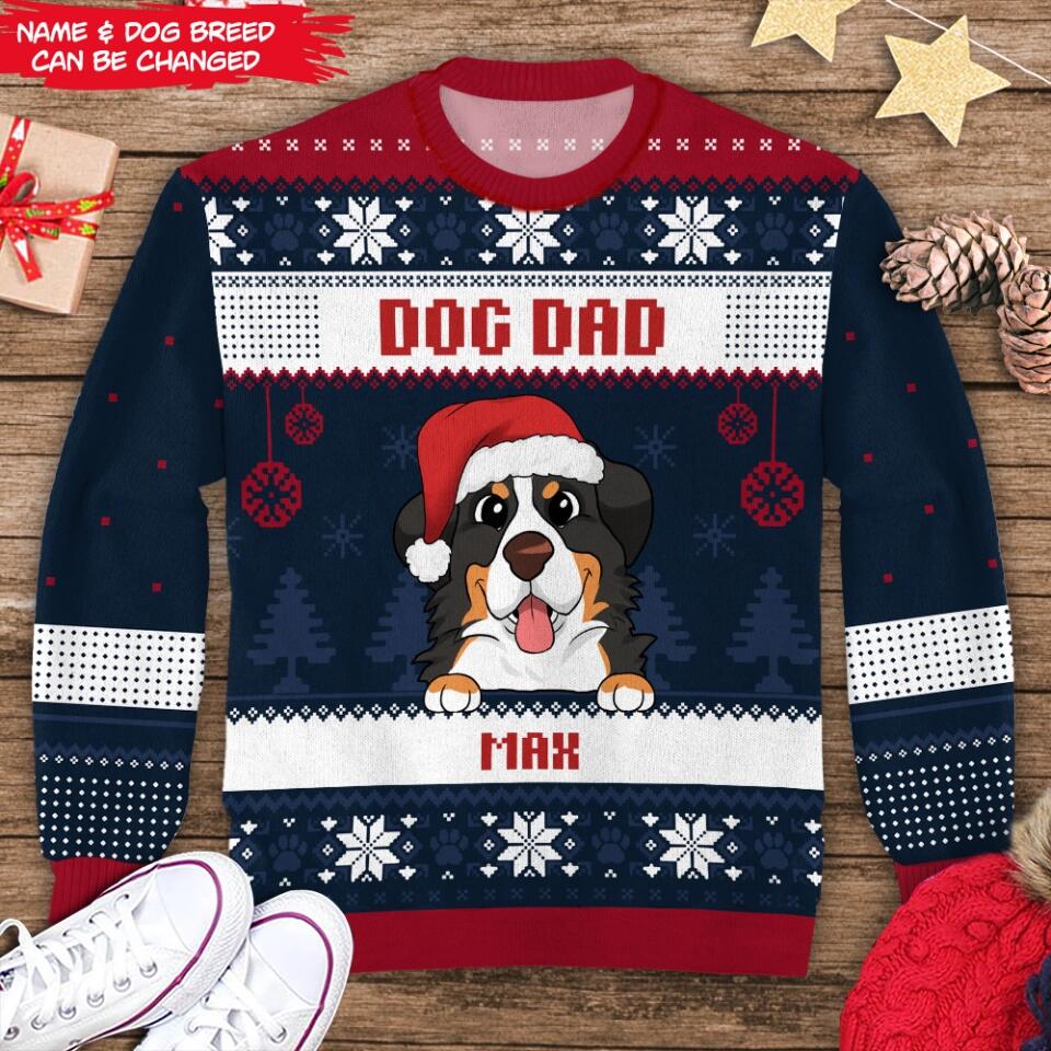 Merry Christmas, Dog Mom Dog Dad - Gift For Dog Lovers, Christmas Gift - Personalized Ugly Christmas Wool Sweatshirt, All-Over-Print Sweatshirt
