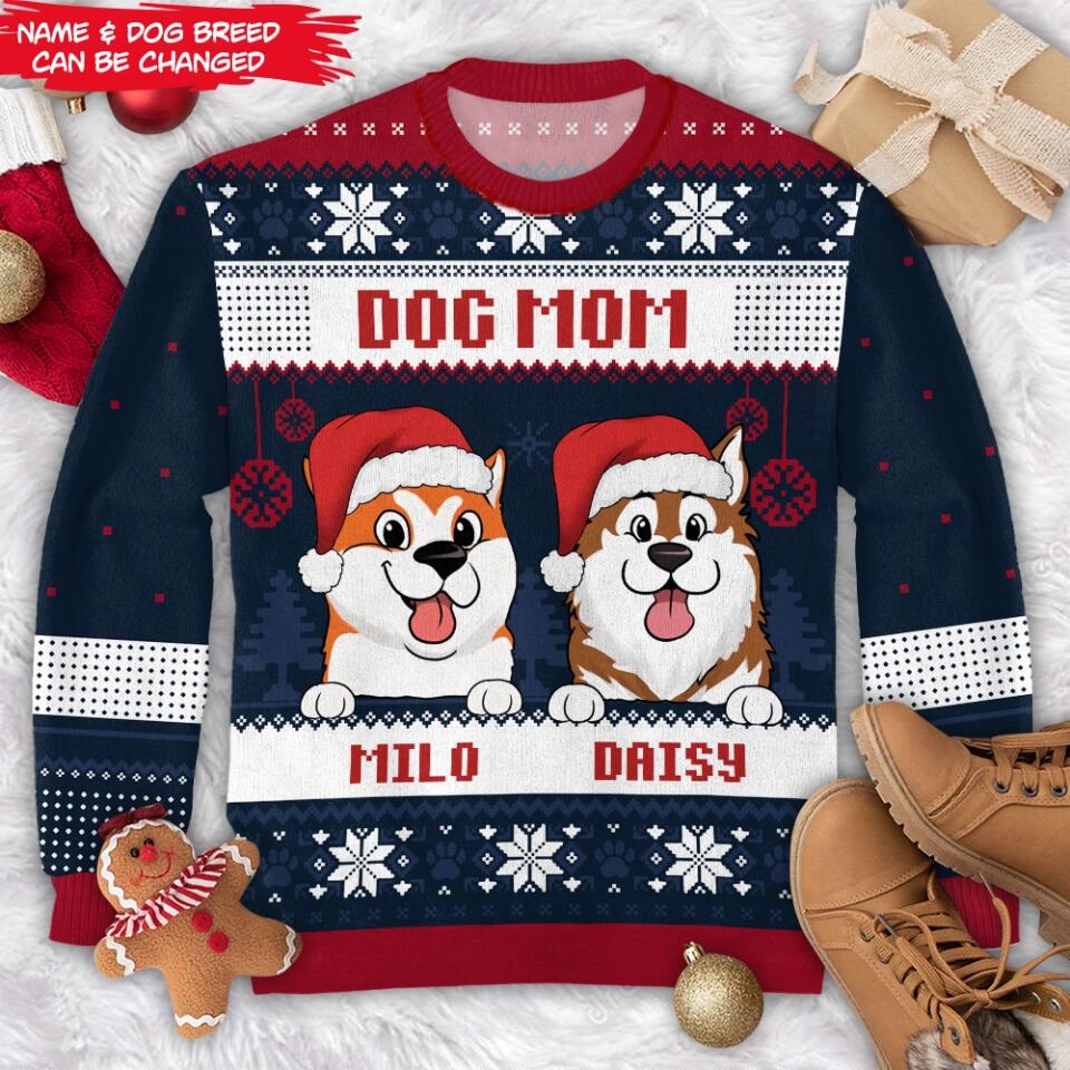 Merry Christmas, Dog Mom Dog Dad - Gift For Dog Lovers, Christmas Gift - Personalized Ugly Christmas Wool Sweatshirt, All-Over-Print Sweatshirt