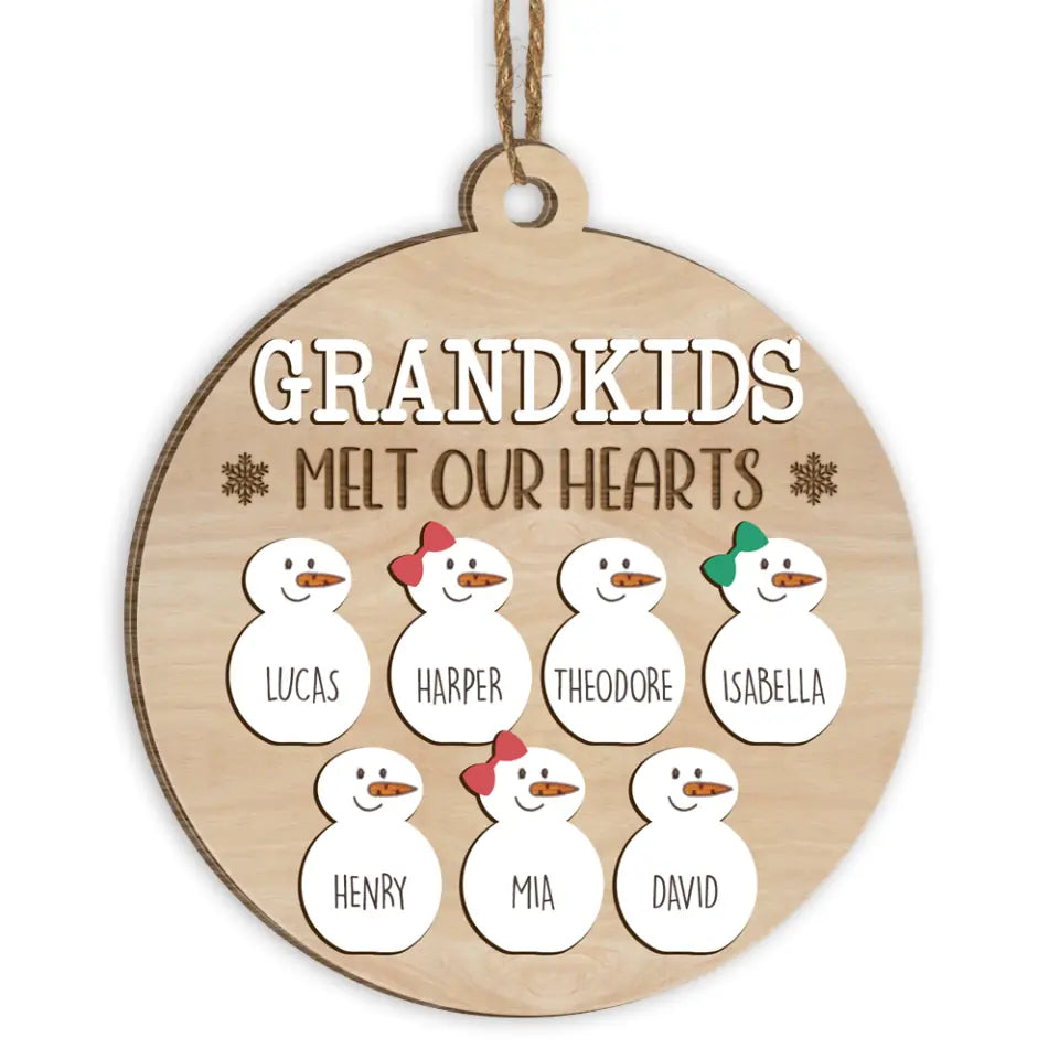 Grandkids Melt Our Hearts - Personalized Wooden Ornament, Christmas Gift For Grandma