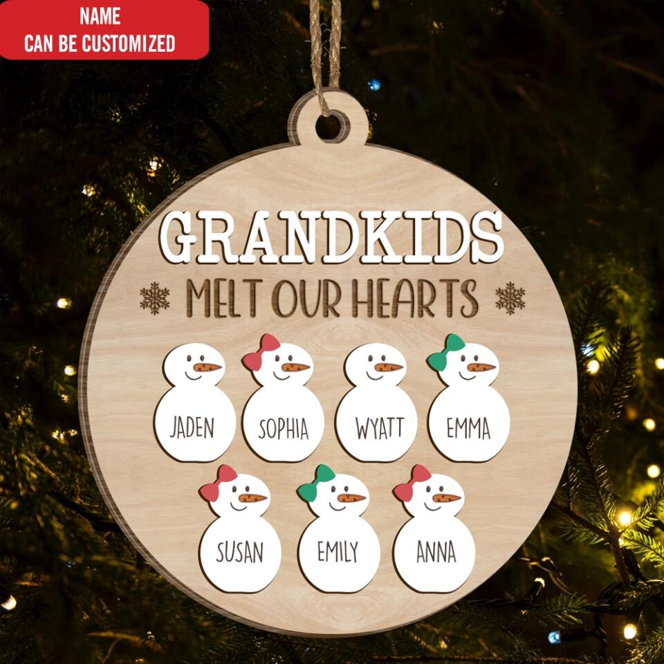 Grandkids Melt Our Hearts - Personalized Wooden Ornament, Christmas Gift For Grandma