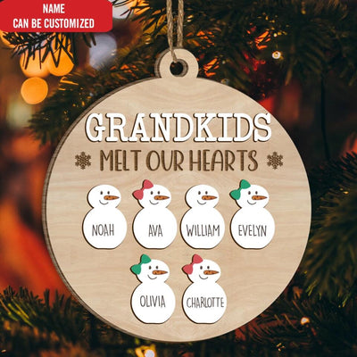 Grandkids Melt Our Hearts - Personalized Wooden Ornament, Christmas Gift For Grandma