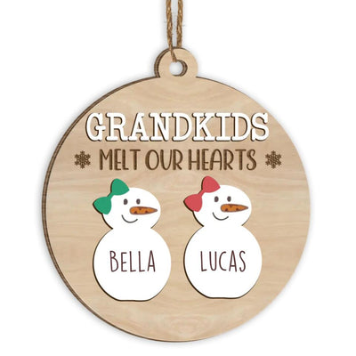 Grandkids Melt Our Hearts - Personalized Wooden Ornament, Christmas Gift For Grandma