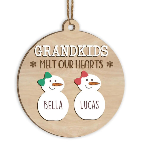 Grandkids Melt Our Hearts - Personalized Wooden Ornament, Christmas Gift For Grandma