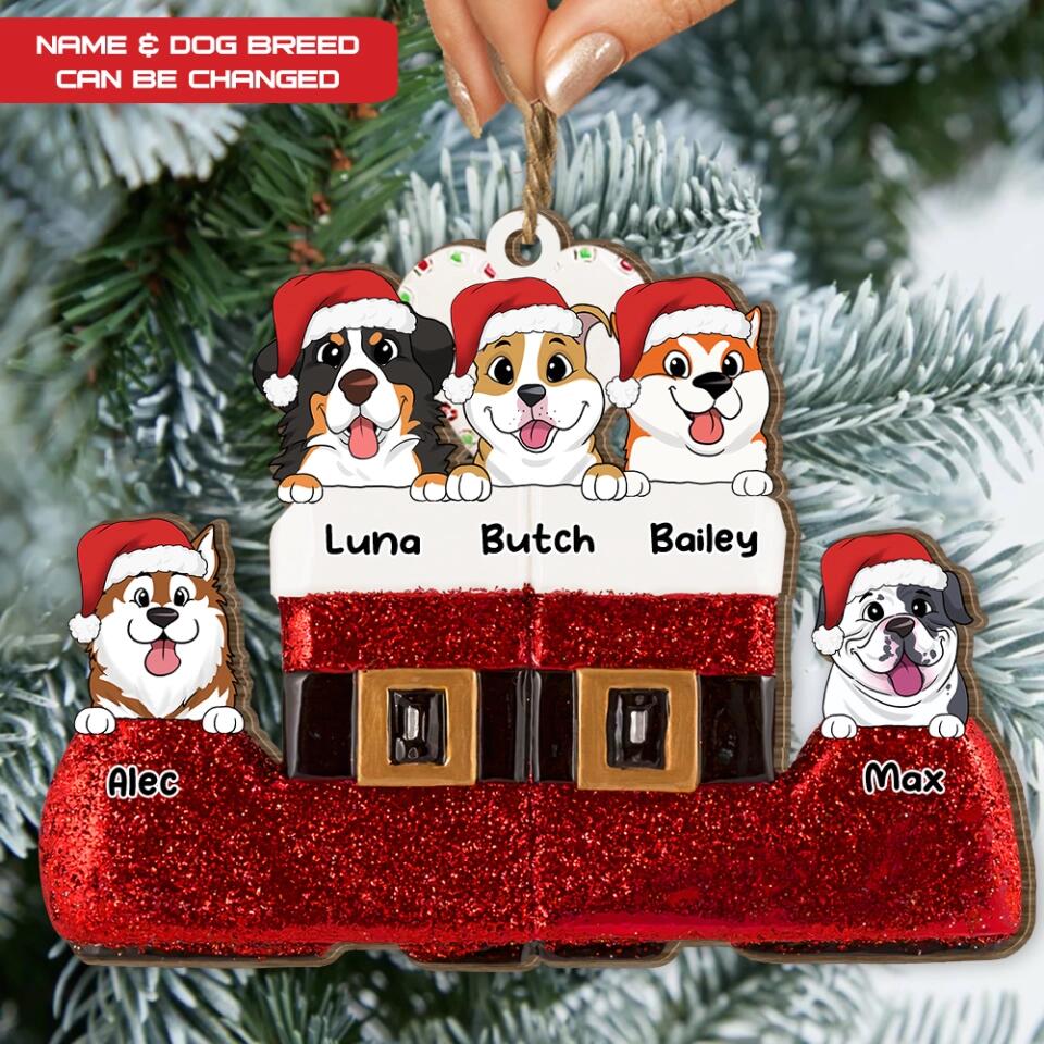 Personalized Dog Christmas Ornament - Christmas Decoration - Dog Lovers Gift - Christmas Gift - Personalized Santa's Boot Dog Christmas Ornament