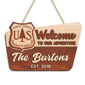 NFS Welcome To Our Adventure - Personalized 2 Layer Sign, Gift For Camper