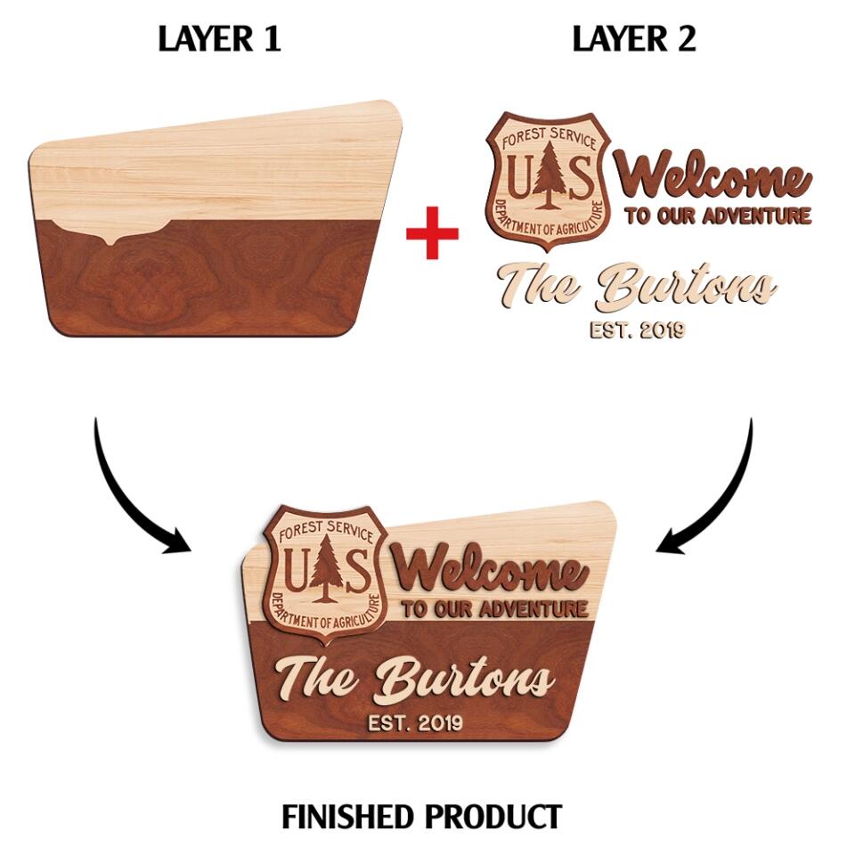 NFS Welcome To Our Adventure - Personalized 2 Layer Sign, Gift For Camper