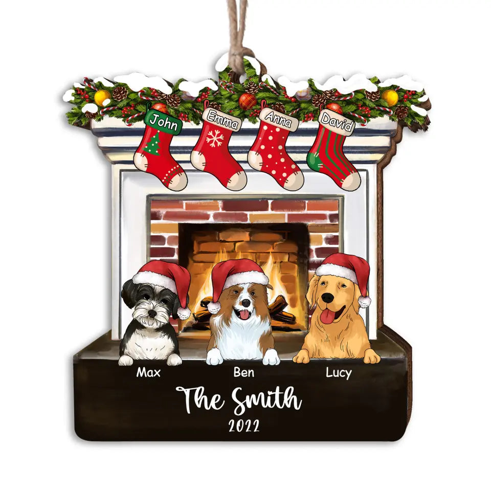 Family Christmas Ornament, Merry Christmas, Christmas Stockings Hanging - Personalized Wooden Ornament, Gift For Dog Lover
