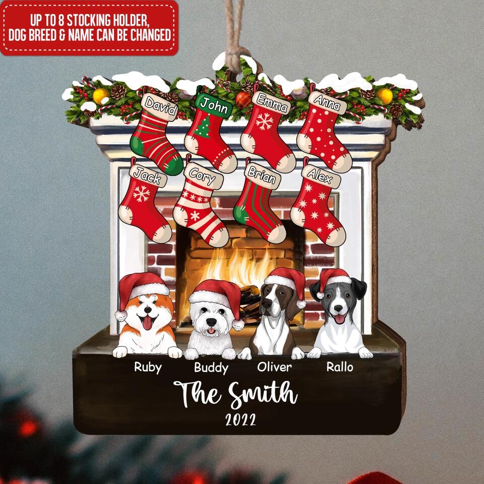Family Christmas Ornament, Merry Christmas, Christmas Stockings Hanging - Personalized Wooden Ornament, Gift For Dog Lover