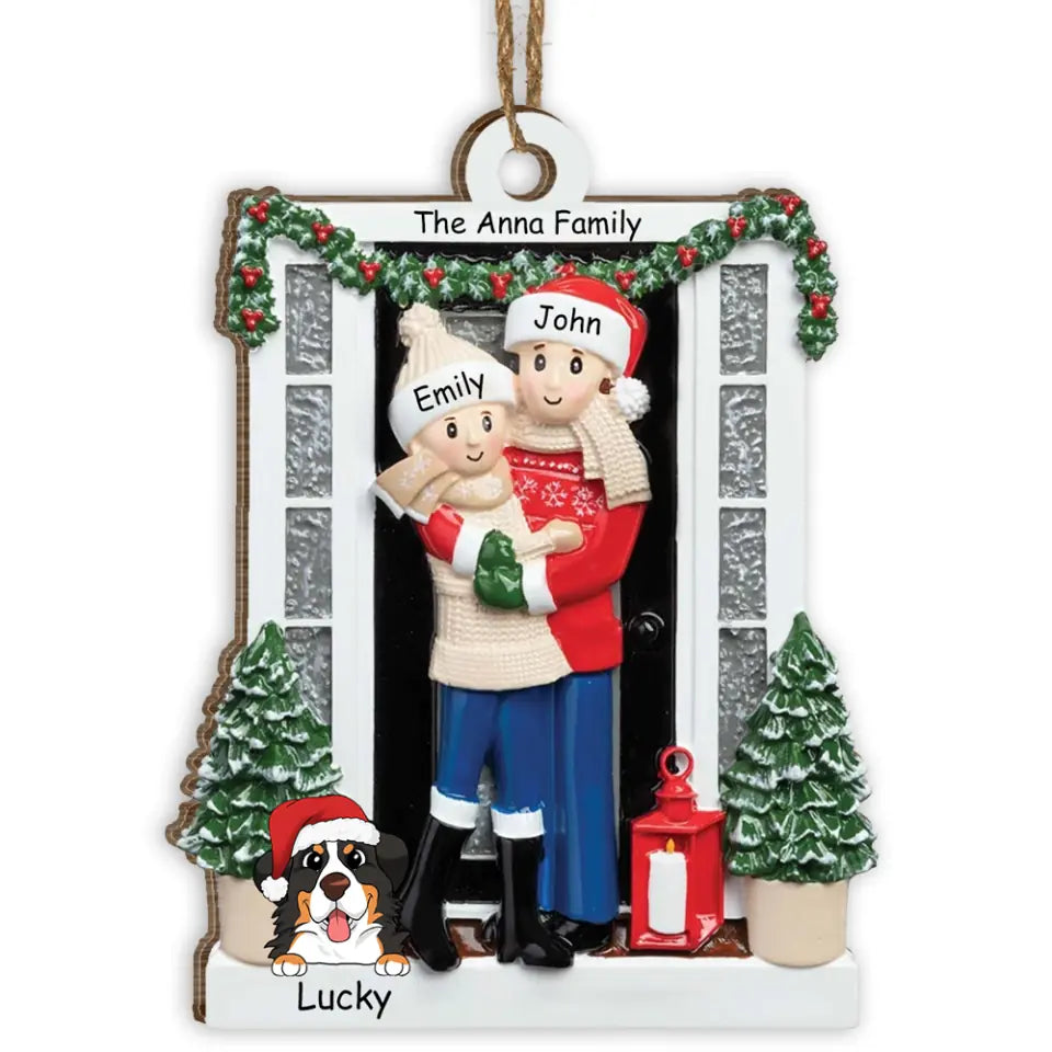 Christmas Decor - Family Gifts - Personalized Family Ornament 2022 - Personalized Farmhouse Couple Christmas Ornament With Dog