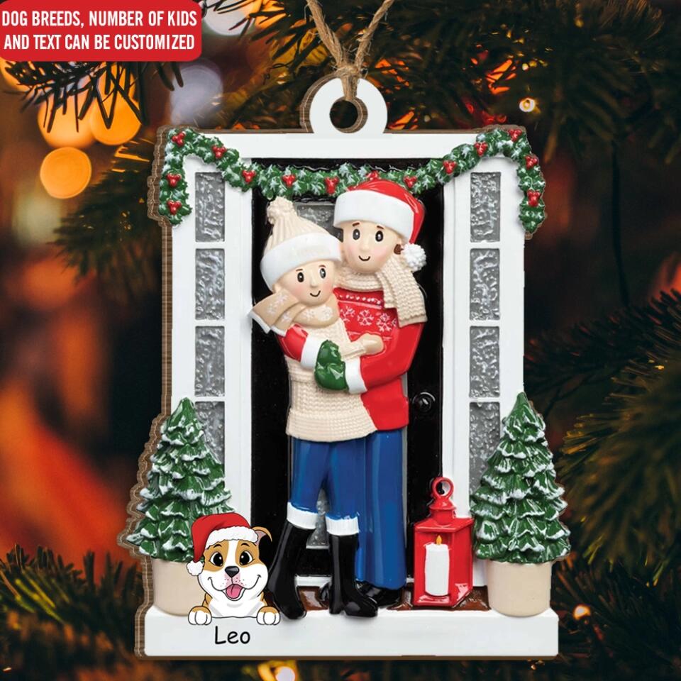 Christmas Decor - Family Gifts - Personalized Family Ornament 2022 - Personalized Farmhouse Couple Christmas Ornament With Dog