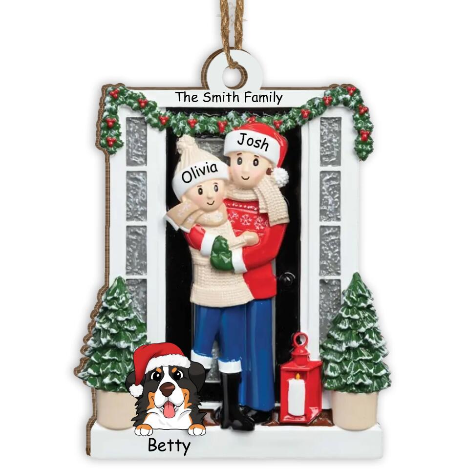 Christmas Decor - Family Gifts - Personalized Family Ornament 2022 - Personalized Farmhouse Couple Christmas Ornament With Dog