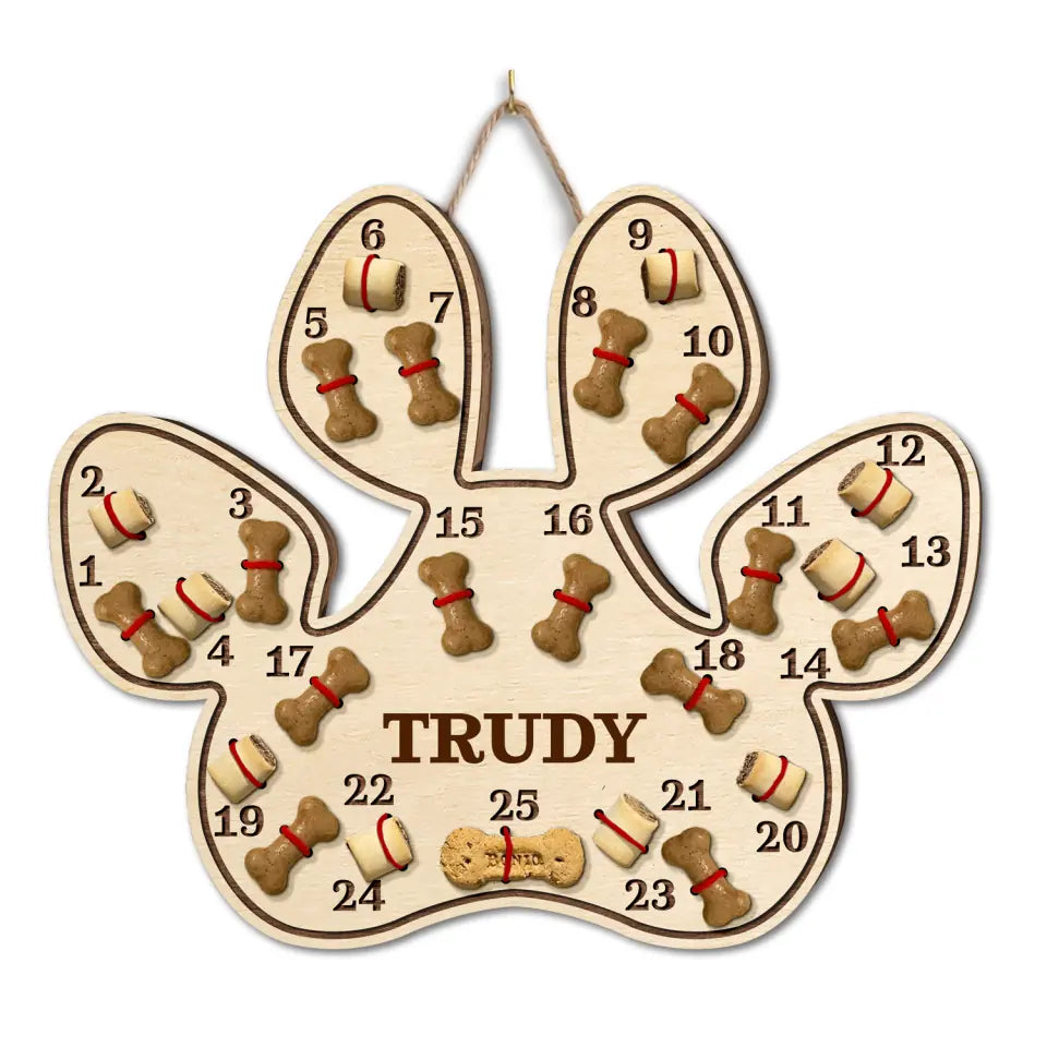 Paw Calendar Sign, Dog Lovers Gift - Christmas Countdown Sign - Personalized Dog Advent Calendar Sign
