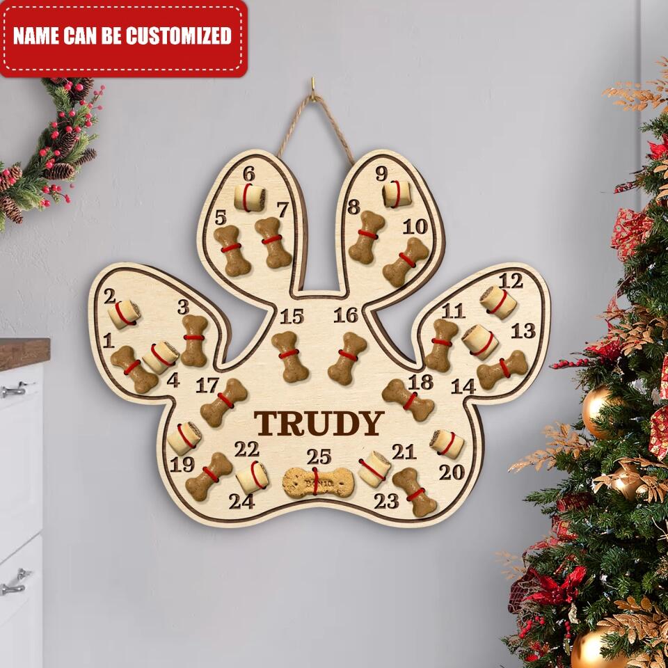 Paw Calendar Sign, Dog Lovers Gift - Christmas Countdown Sign - Personalized Dog Advent Calendar Sign