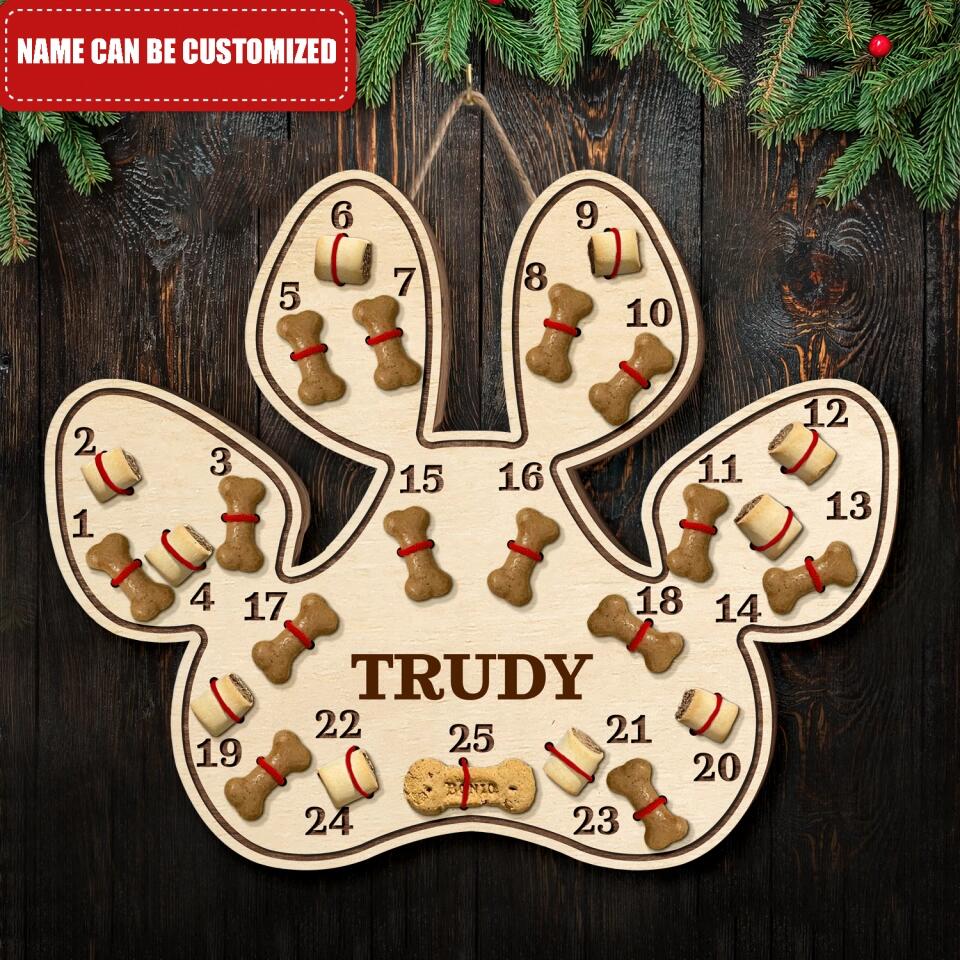 Paw Calendar Sign, Dog Lovers Gift - Christmas Countdown Sign - Personalized Dog Advent Calendar Sign