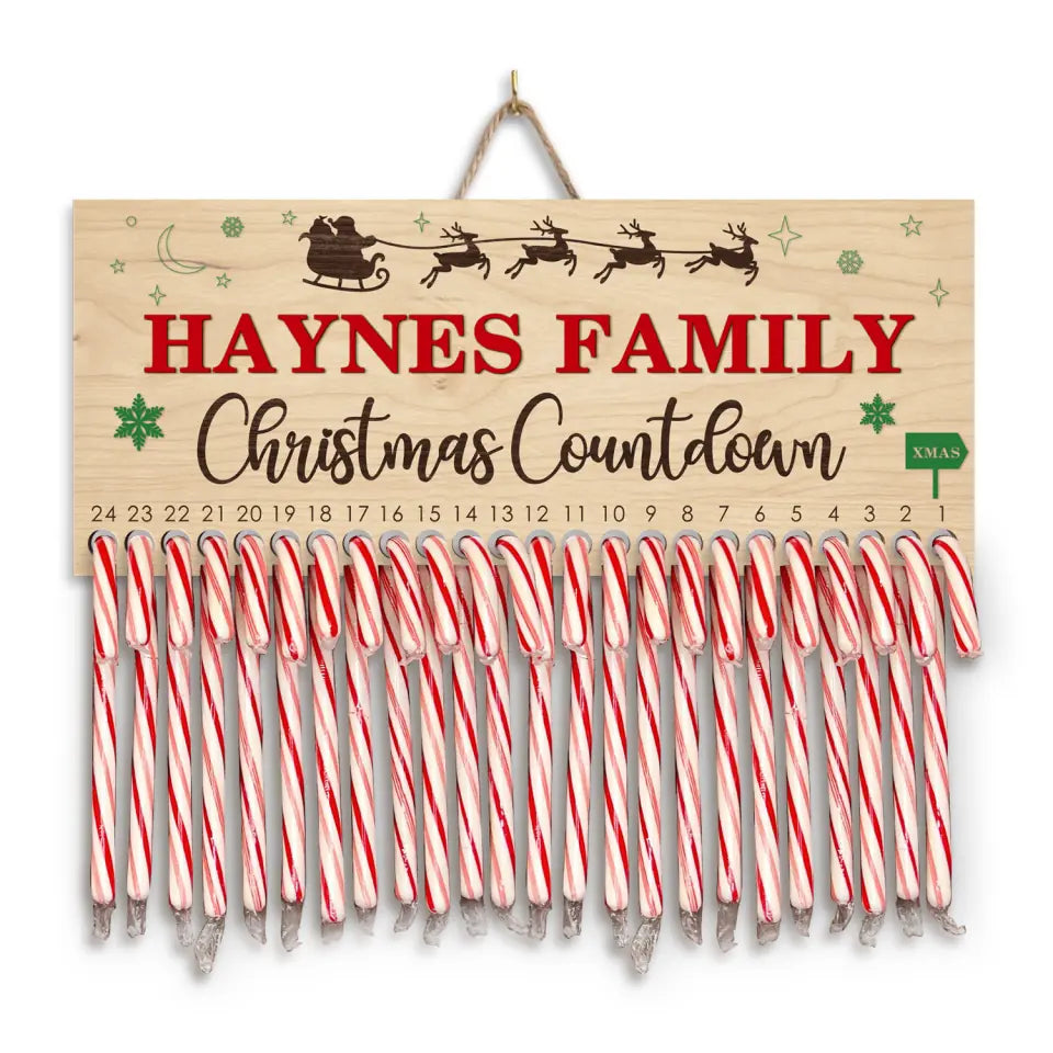 Candy Cane Christmas Countdown Advent - Personalize 2 Layer Sign, Christmas Gift For Family