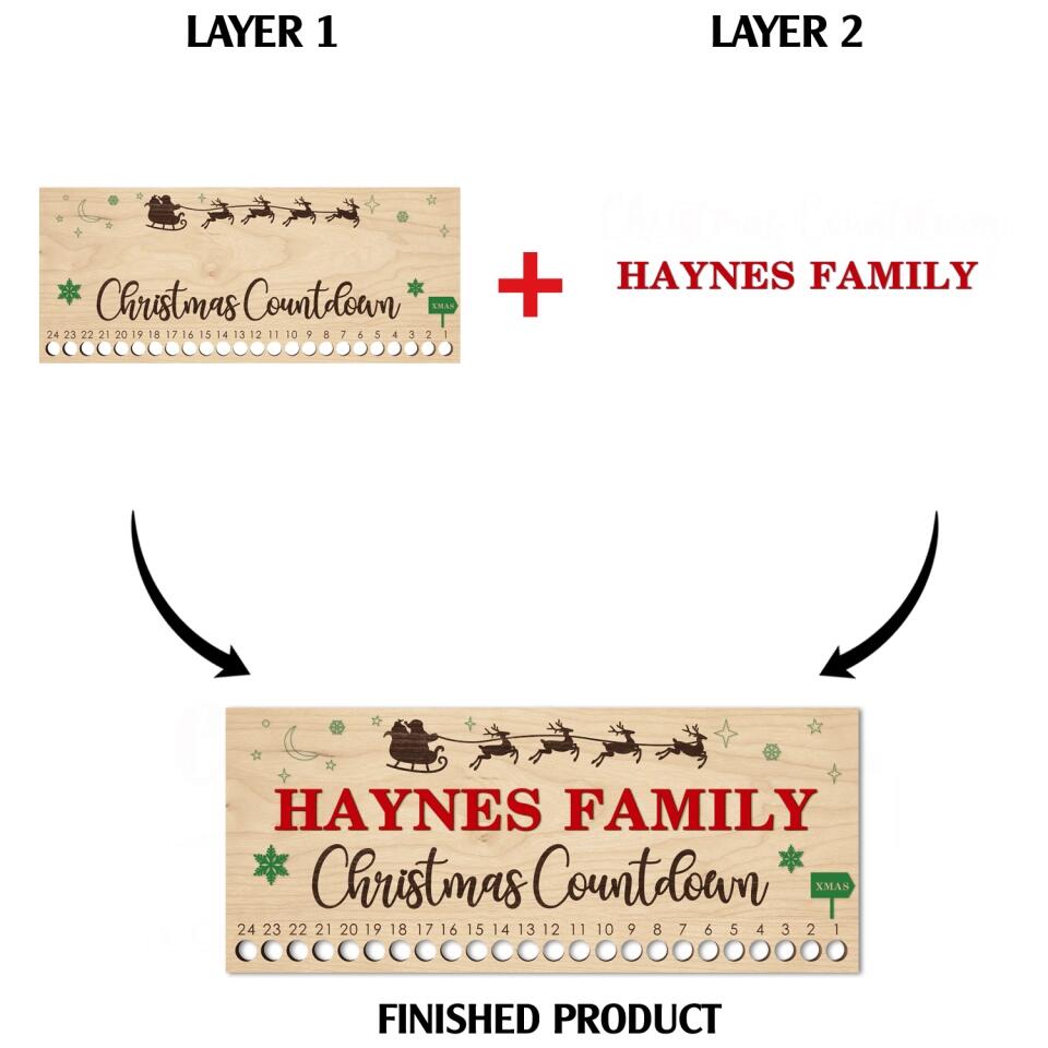 Candy Cane Christmas Countdown Advent - Personalize 2 Layer Sign, Christmas Gift For Family