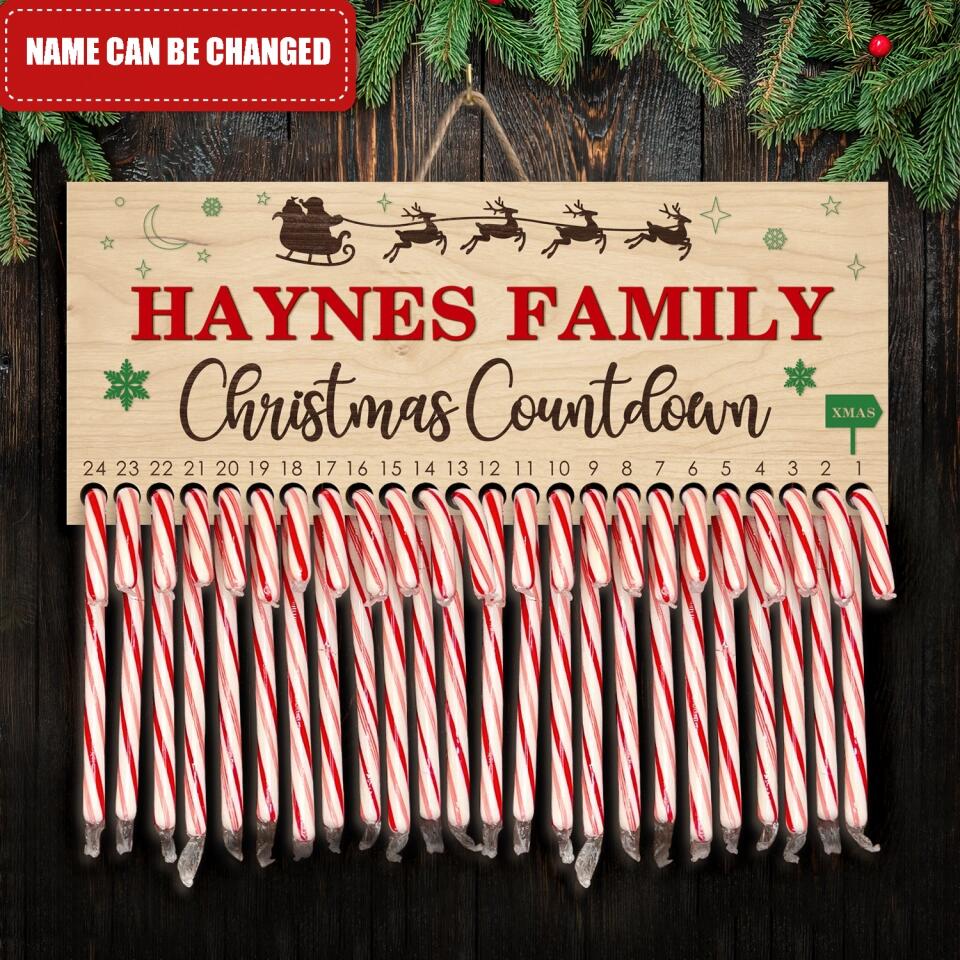 Candy Cane Christmas Countdown Advent - Personalize 2 Layer Sign, Christmas Gift For Family