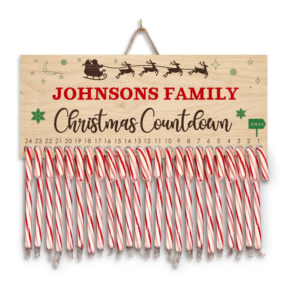 Candy Cane Christmas Countdown Advent - Personalize 2 Layer Sign, Christmas Gift For Family