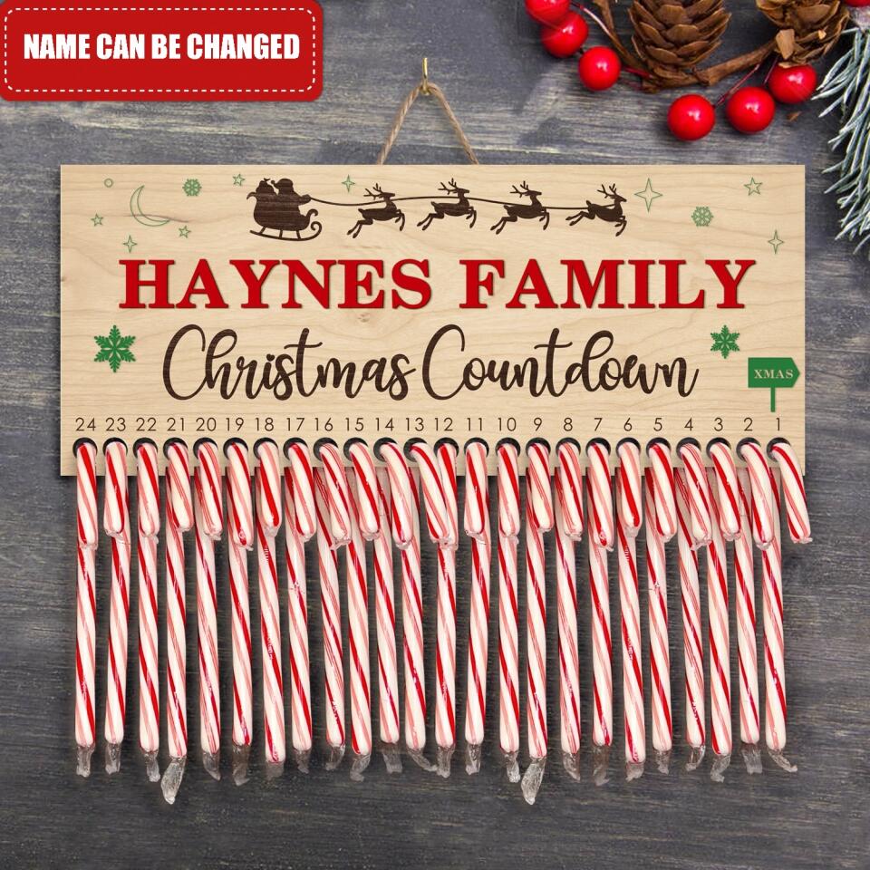 Candy Cane Christmas Countdown Advent - Personalize 2 Layer Sign, Christmas Gift For Family