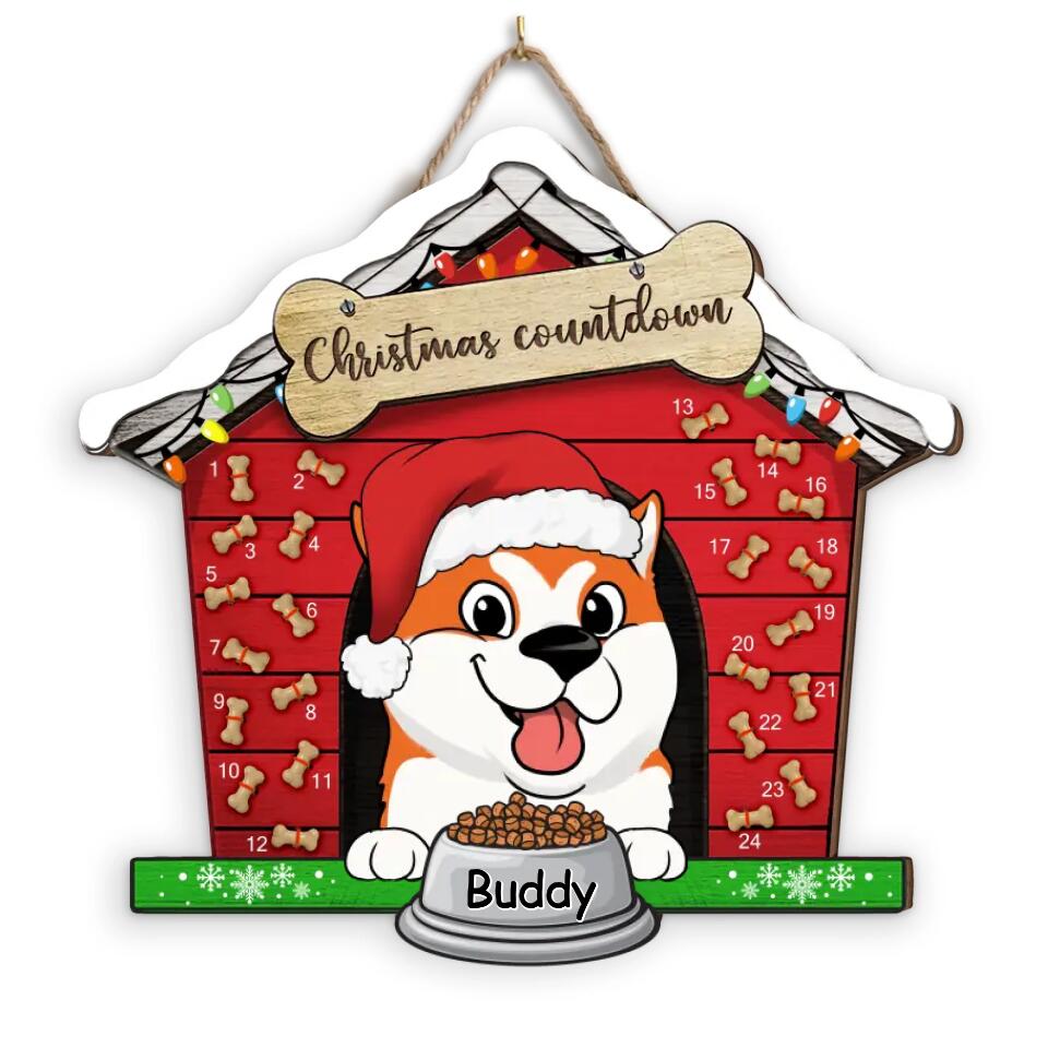 Dog House Christmas Countdown - Dog Lovers Gift - Christmas Countdown Sign - Personalized Dog Advent Calendar Sign