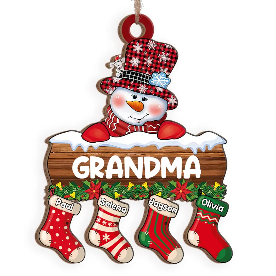 Personalized Grandma Snowman Ornament, Grandma With Grandkids Ornament, Little Stockings Christmas Ornament, Gift For Grandma Christmas