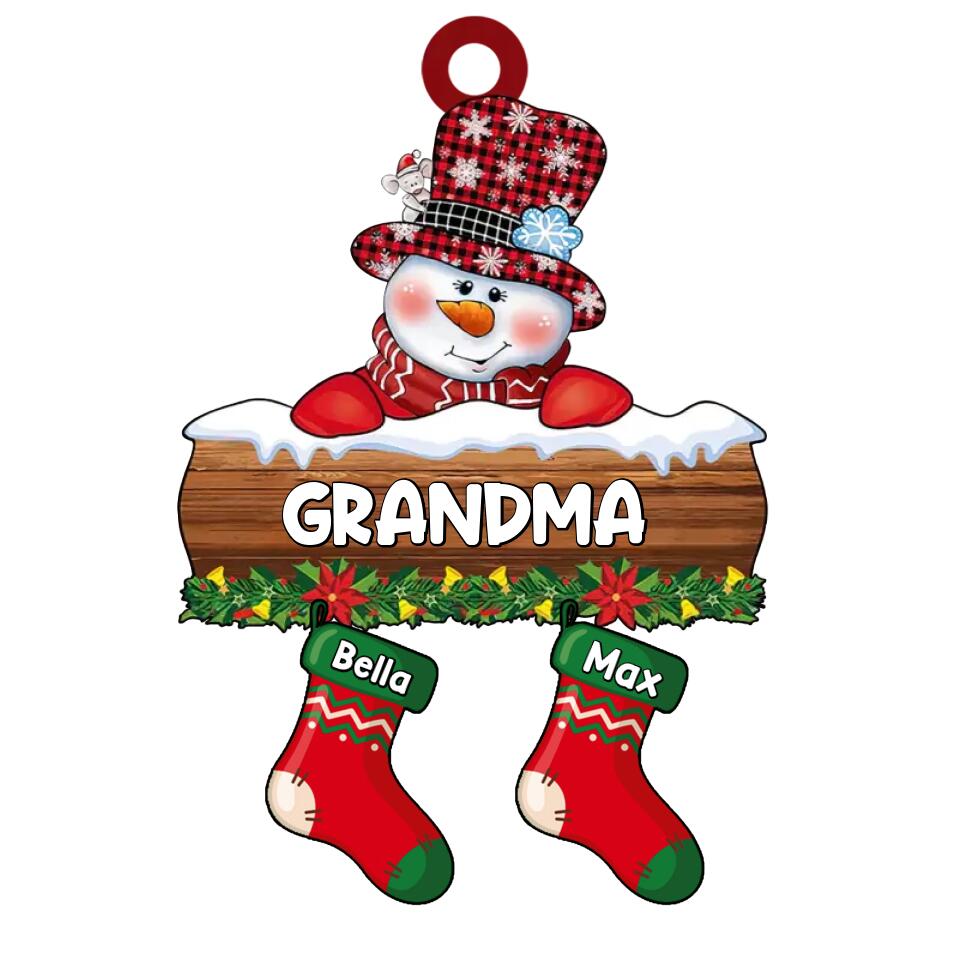 Personalized Grandma Snowman Ornament, Grandma With Grandkids Ornament, Little Stockings Christmas Ornament, Gift For Grandma Christmas