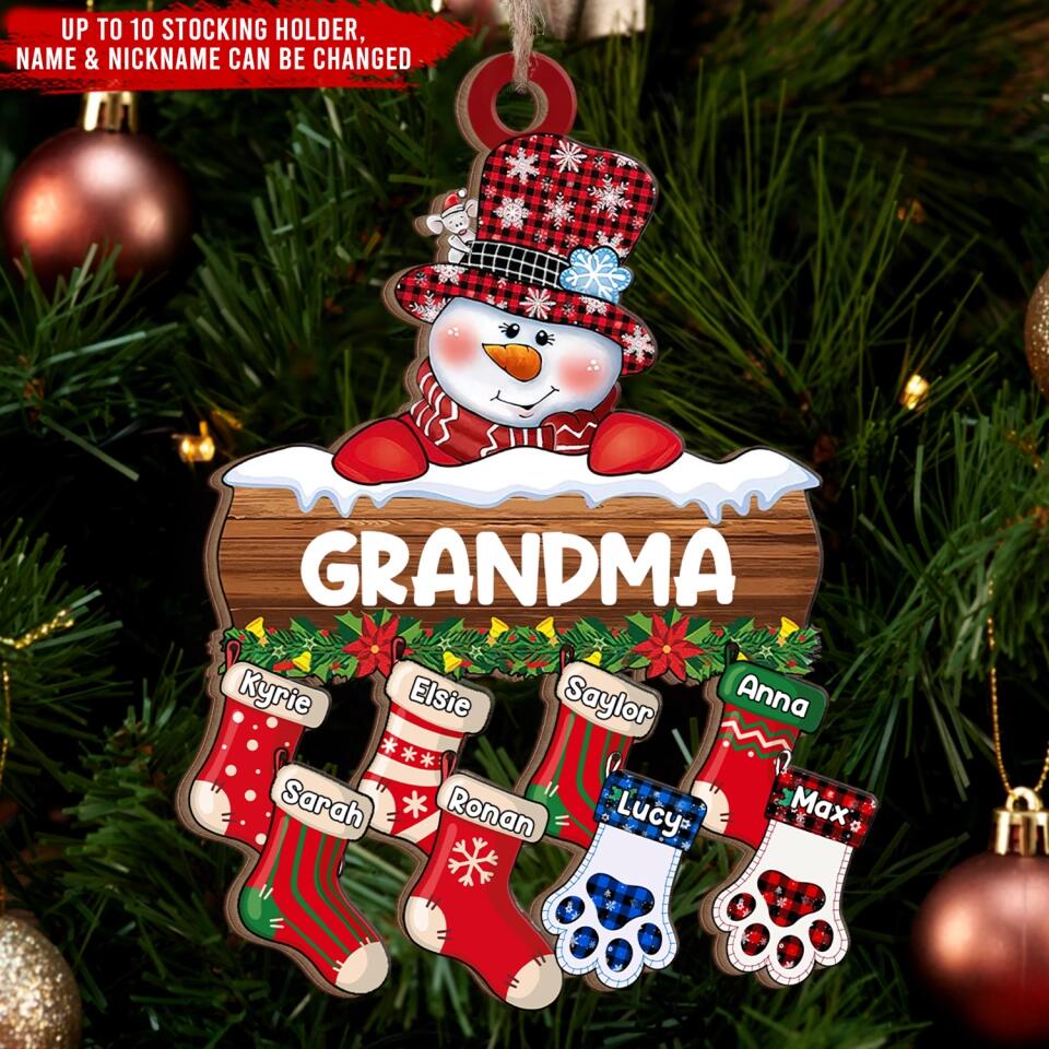 Personalized Grandma Snowman Ornament, Grandma With Grandkids Ornament, Little Stockings Christmas Ornament, Gift For Grandma Christmas