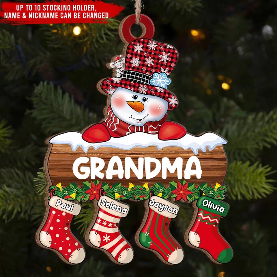 Personalized Grandma Snowman Ornament, Grandma With Grandkids Ornament, Little Stockings Christmas Ornament, Gift For Grandma Christmas