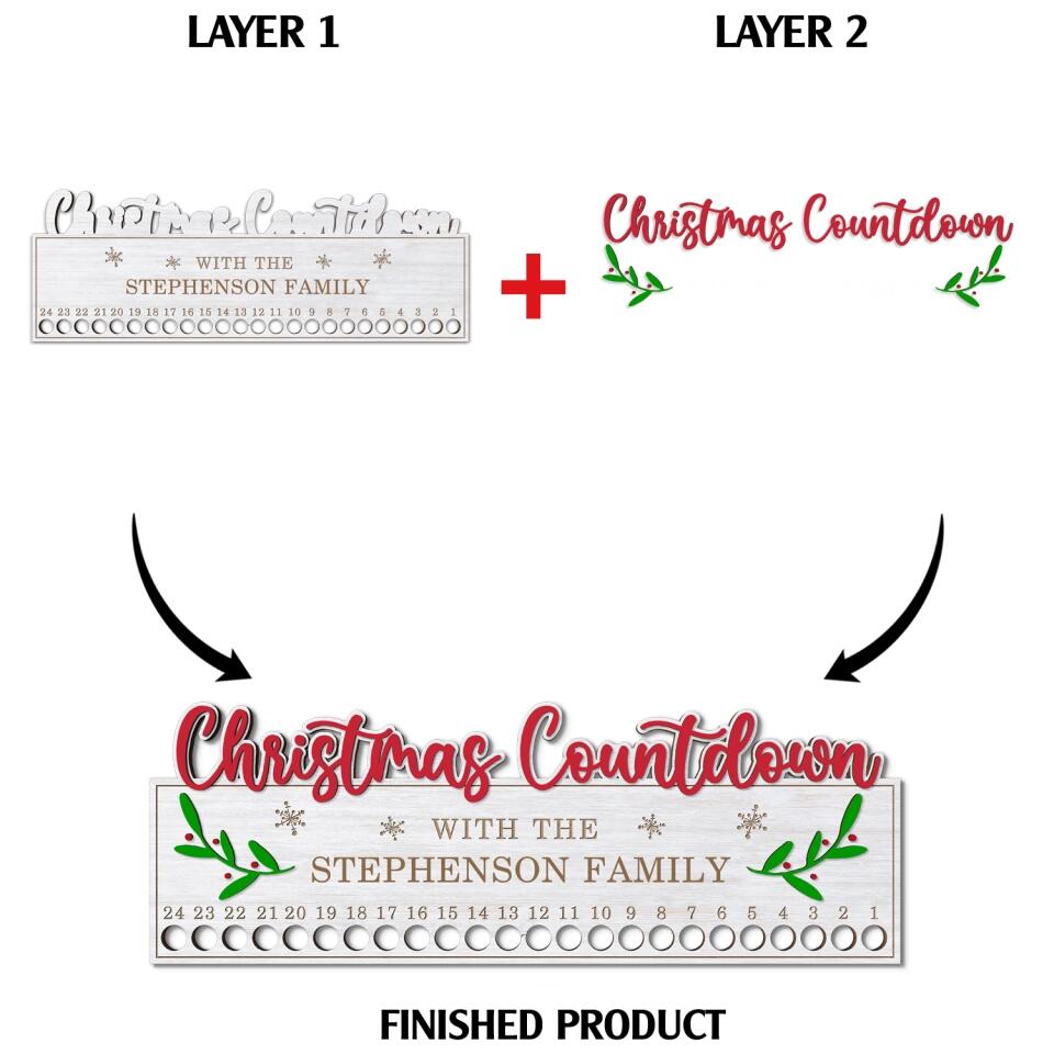 Christmas Countdown, Family Christmas Countdown - Personalized 2layer Sign