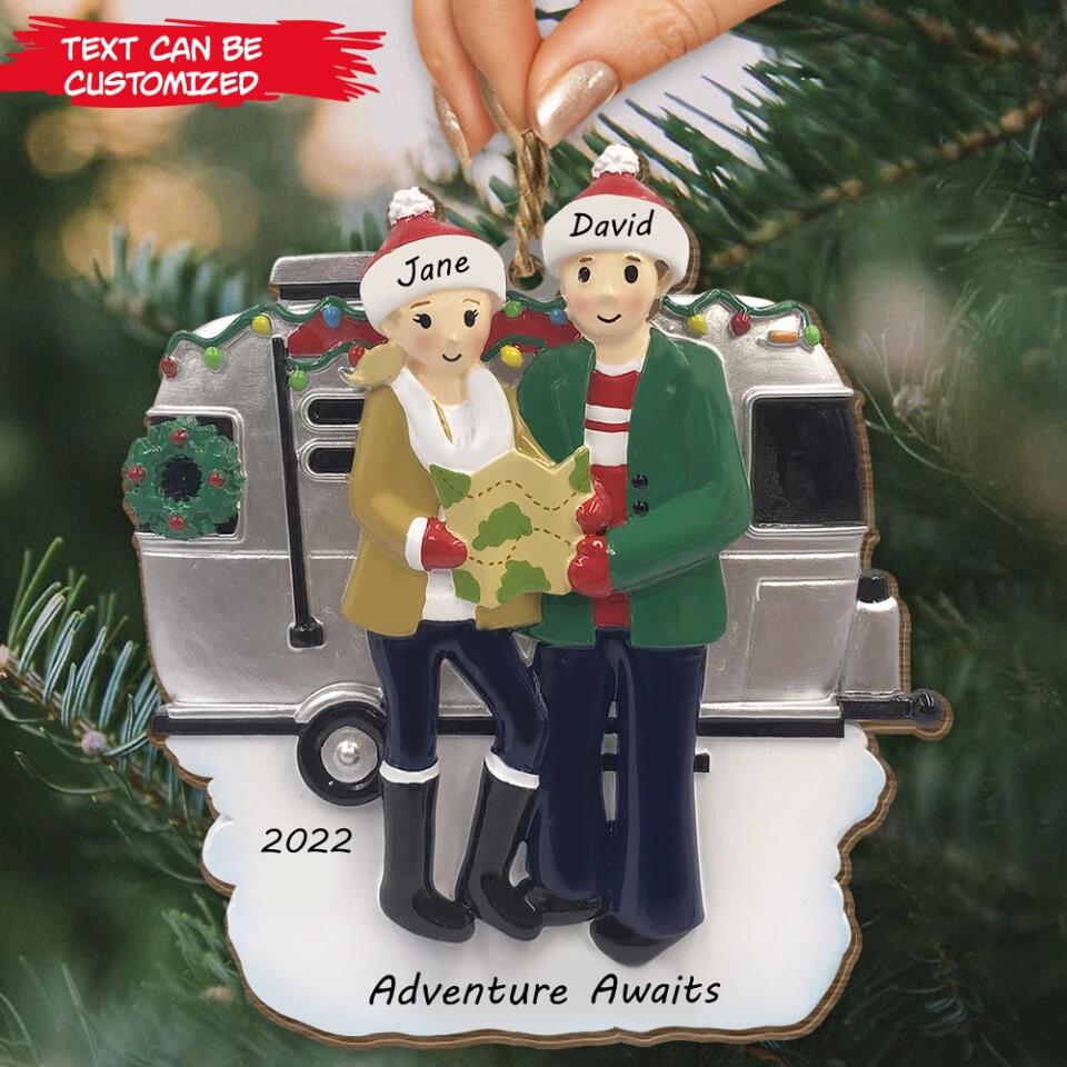 Happy Campers - Gift For Camping Lover - Personalized Christmas Ornaments For Couples - Personalized RV Camper Couples Christmas Ornament 2022